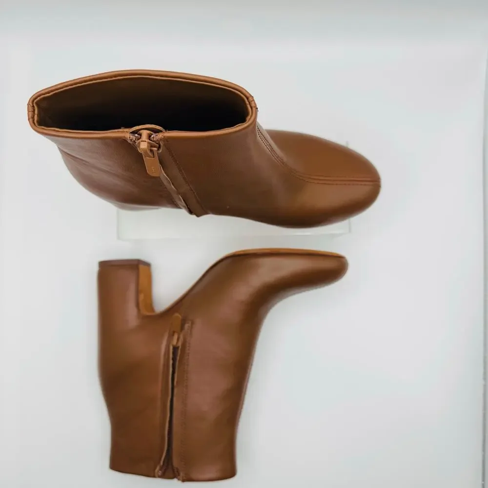 Vince Terri Brown Leather Block Heel Ankle Booties Chelsea Boots 35.5 - Picture 11 of 13